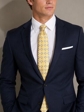 Barneys New York Tie Mens OS Yellow Geometric Floral Silk Hand Made Italy 58x4"